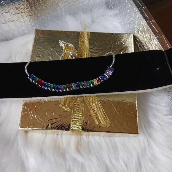 Rainbow Gemstones STERLING Silver Adjustable Bracelet - Picture 3 of 10